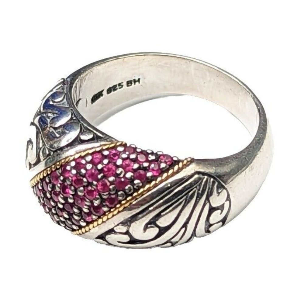 EFFY BH Sterling Silver 925 18k Yellow Gold Ruby Gemstone Ring Size 7
